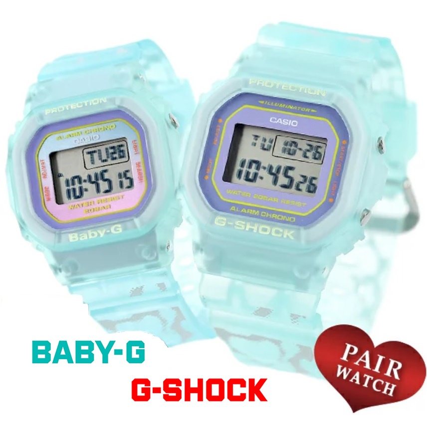 【CASIO】 SLV-21B-2 / G-SHOCK &amp; BABY-G 限量夏日陽光的海洋 情人對錶/藍