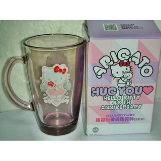 aaL皮商.(企業寶寶公仔娃娃)全新附盒Hello Kitty凱蒂貓40th(25週年)限量版玻璃馬克杯粉紅玫瑰杯!