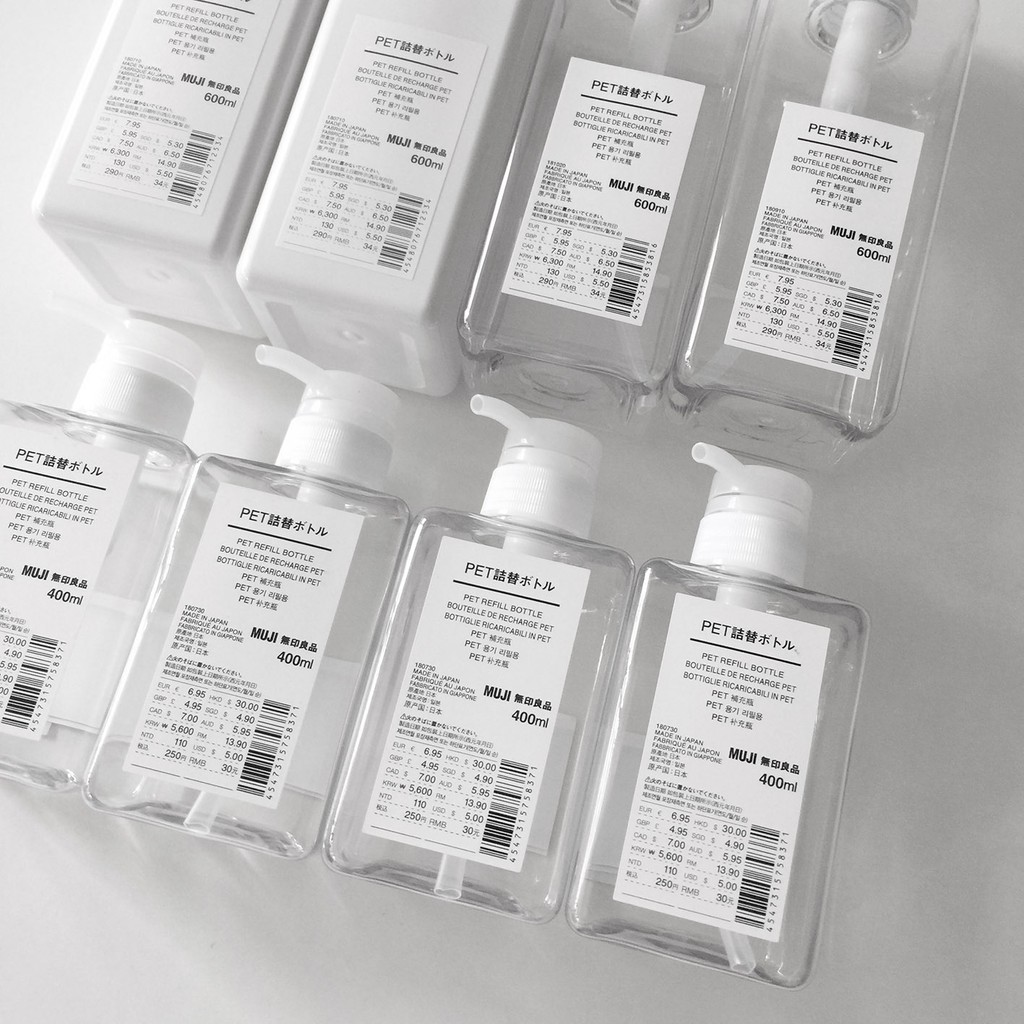 Muji 無印良品pet補充瓶壓瓶空瓶透明600ml 白600ml 透明400ml 白400ml 按壓瓶 蝦皮購物