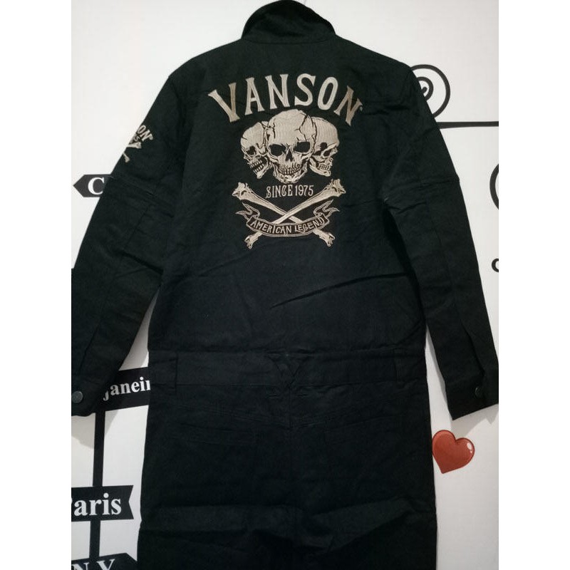 (硬骨頭)日本 美國 VANSON 骷髏 刺繡 連身工作服 特攻 暴走 硬派 重機 長短可變(黑色L號)
