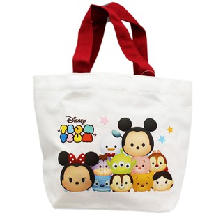 卡漫城 - Tsum 帆布 手提袋 紅提把 ㊣版 萬用袋 餐袋 便當袋 米奇 米老鼠 米妮 雪寶 唐老鴨 史迪奇