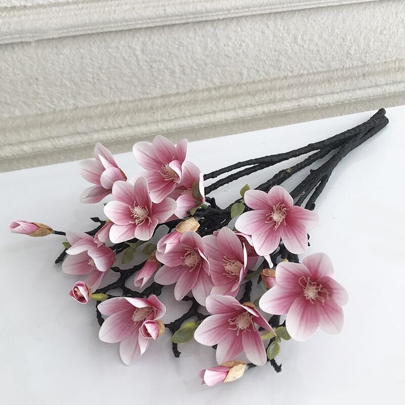 ☁☁手感5頭小玉蘭花仿真花中式假花家居客廳玄關裝飾花絹花擺設擺件