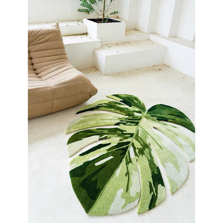 日本白斑龜背芋/皇火鶴觀葉植物原創手工戳戳毛氈卧室客廳地毯