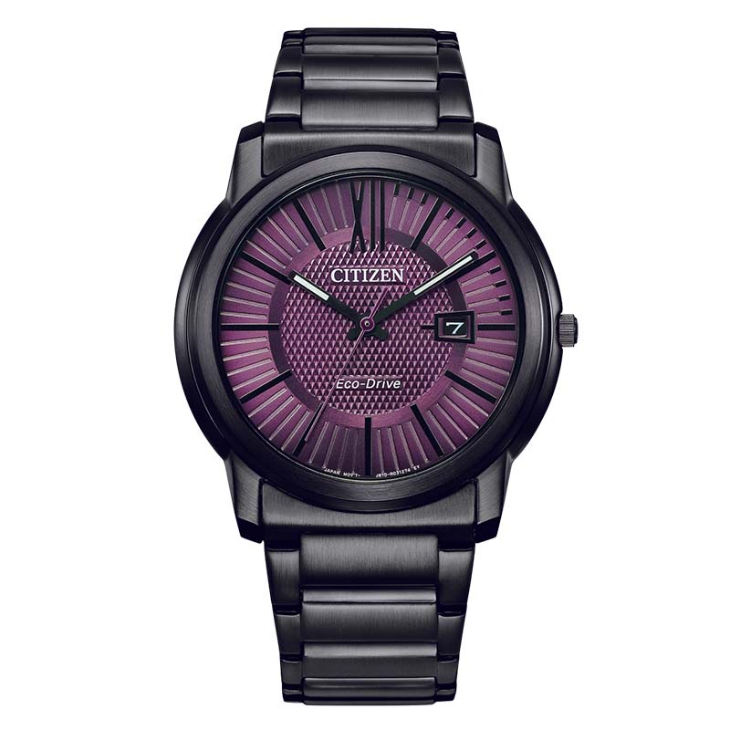 【CITIZEN星辰】AW1217-83X 羅馬字 鋼錶帶 日期顯示 光動能男錶 黑/紫 42mm 台南 時代鐘錶
