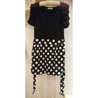 Anneke 品牌 氣質 OL 可愛 端莊 黑色 白色 圓點 短袖 綁蝴蝶結腰帶 洋裝 (貼身 包臀 窄裙 腰身剪截)