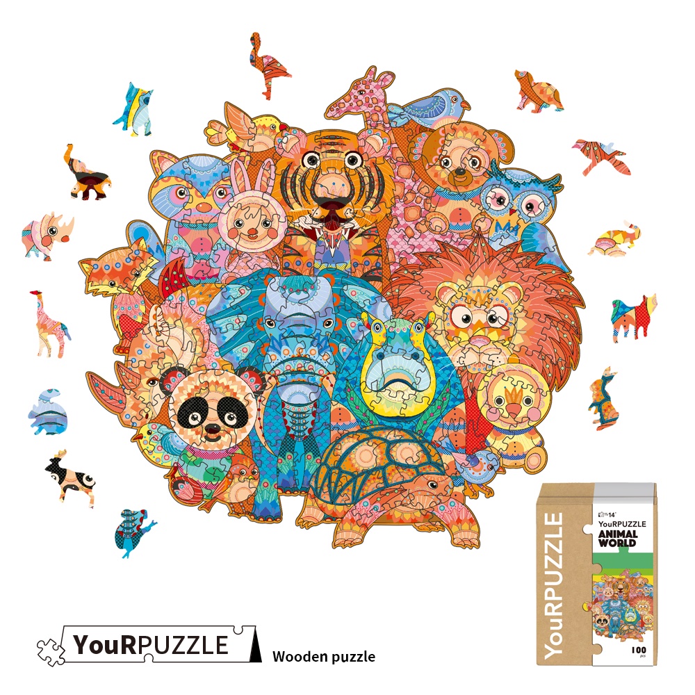 YouRPUZZLE 台灣現貨 動物世界 檢驗合格木質動物拼圖 不規則木製拼圖 精美設計外盒