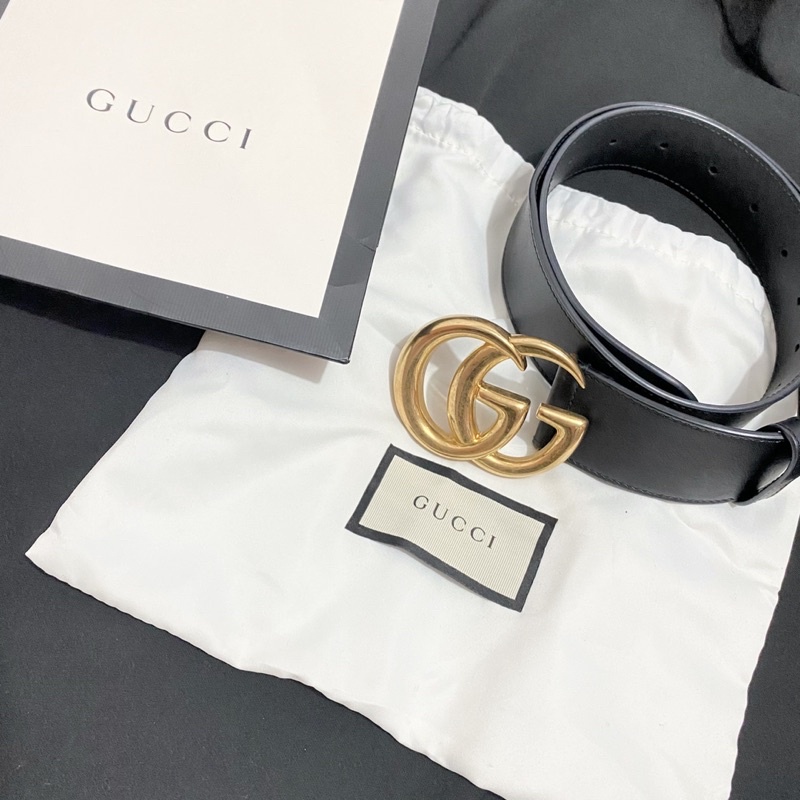 Gucci 雙G GG 皮帶 75cm 寬4cm