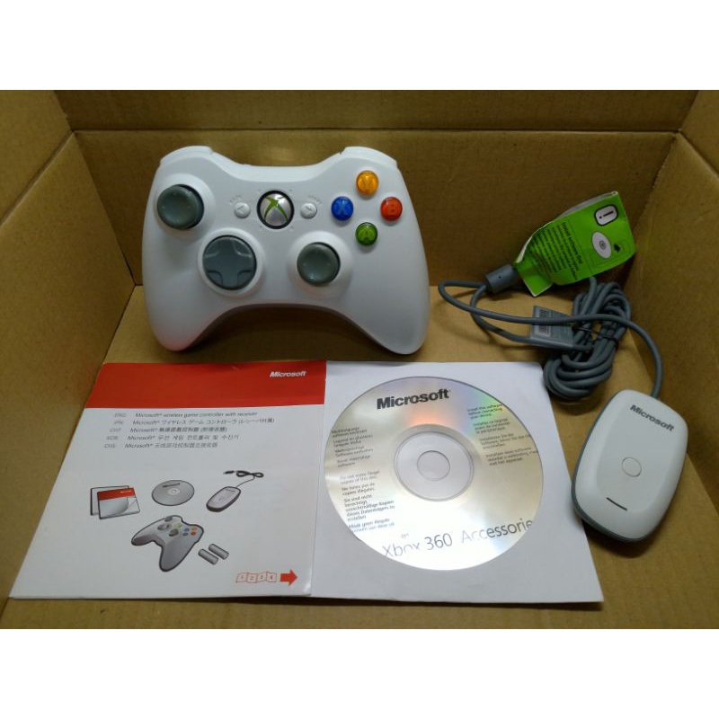微軟XBOX360 原廠無線控制器/手把/搖桿(白色), 附原廠USB接收器1組及安裝光碟~二手出清