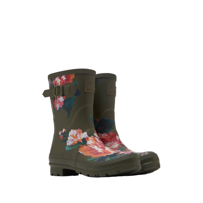 Miolla 英國品牌Joules 軍綠色花朵 中筒雨鞋/雨靴