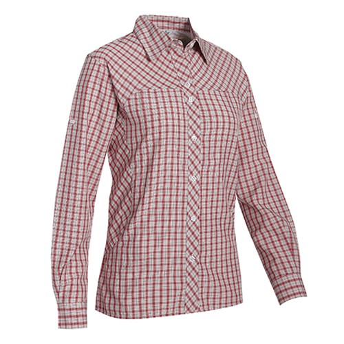 瑞多仕 DA2323 女涼感格子襯衫(長袖)  淺灰白色/桔磚紅色