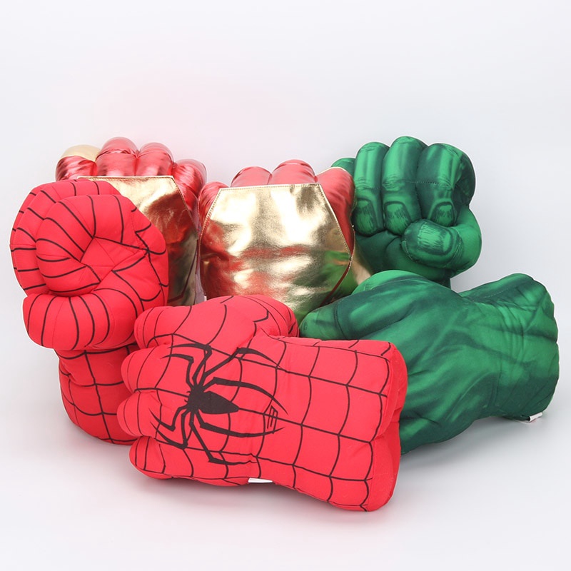 ☢✸（一雙手套）漫威復仇者聯盟4鋼鐵人手套綠巨人手套蜘蛛人手套浩克拳擊手美國隊長綠巨人拳頭拳套毛絨枕頭薩諾斯無限手套