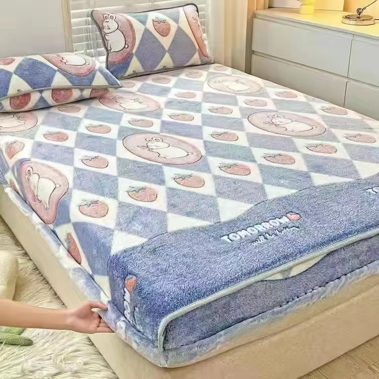 法蘭絨床包單件 牛奶絨珊瑚絨床包 冬季加厚保暖床包床罩 卡通床包  床罩組雙人加大 床墊保護套 保潔墊