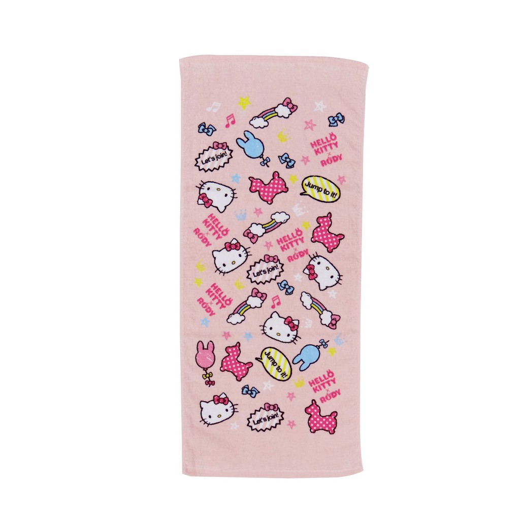 【Sanrio三麗鷗】凱蒂貓與粉紅Rody毛巾 100%棉 33x76cm