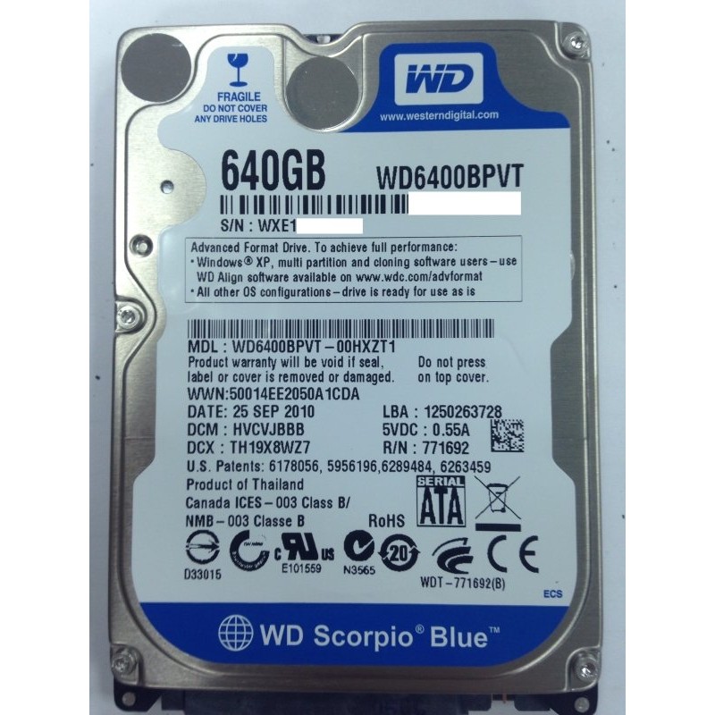 【全新】WD 2.5吋 640G 640GB 硬碟 (WD6400BPVT-00HXZT1) /750GB 1TB