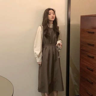 【🎈棉花糖大尺碼】M-4XL 大尺碼裙套裝女（分開拍） 新款法式小眾背心裙子收腰顯瘦洋裝+氣質襯衣兩件套