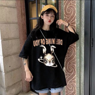 現貨出清❤️夏季女裝新款流行時尚韓國潮流寬鬆大碼T恤卡通可愛大兔子頭短袖T恤閨蜜上衣 百搭清新 寬鬆 女 短袖 短版 夏