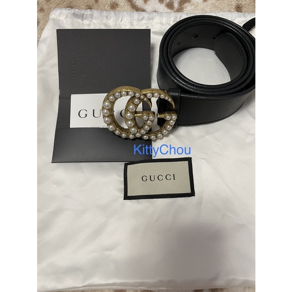 ［5折價］Gucci 珍珠雙G皮帶4CM、90CM