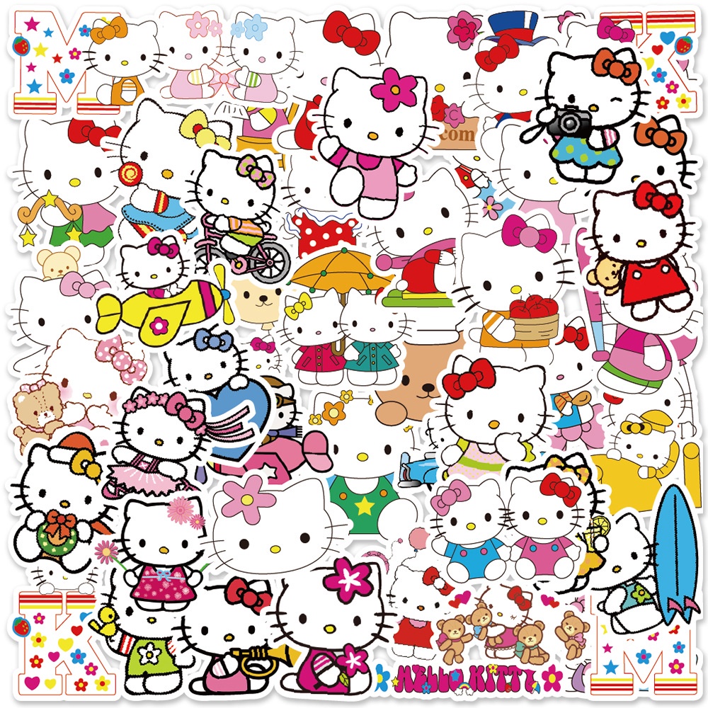50張入 Hello Kitty 凱蒂貓 可愛卡通防水貼紙 行李箱貼紙 機車貼紙 筆電貼紙（3）