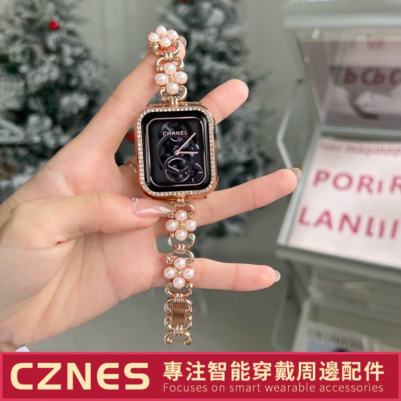 新款 Apple Watch 手鍊錶帶 珍珠錶帶 41mm 40mm 44mm 女士錶帶 S6 S7 S8 S9