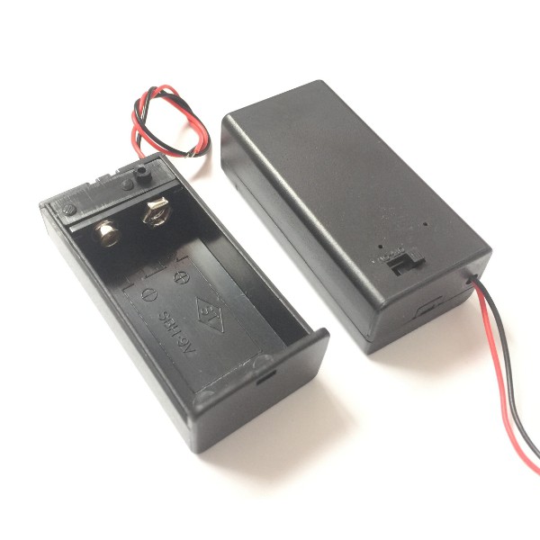 《1024》9V電池盒 9V電池專用 帶開關 帶蓋子 九伏電池盒 電池座帶紅黑線