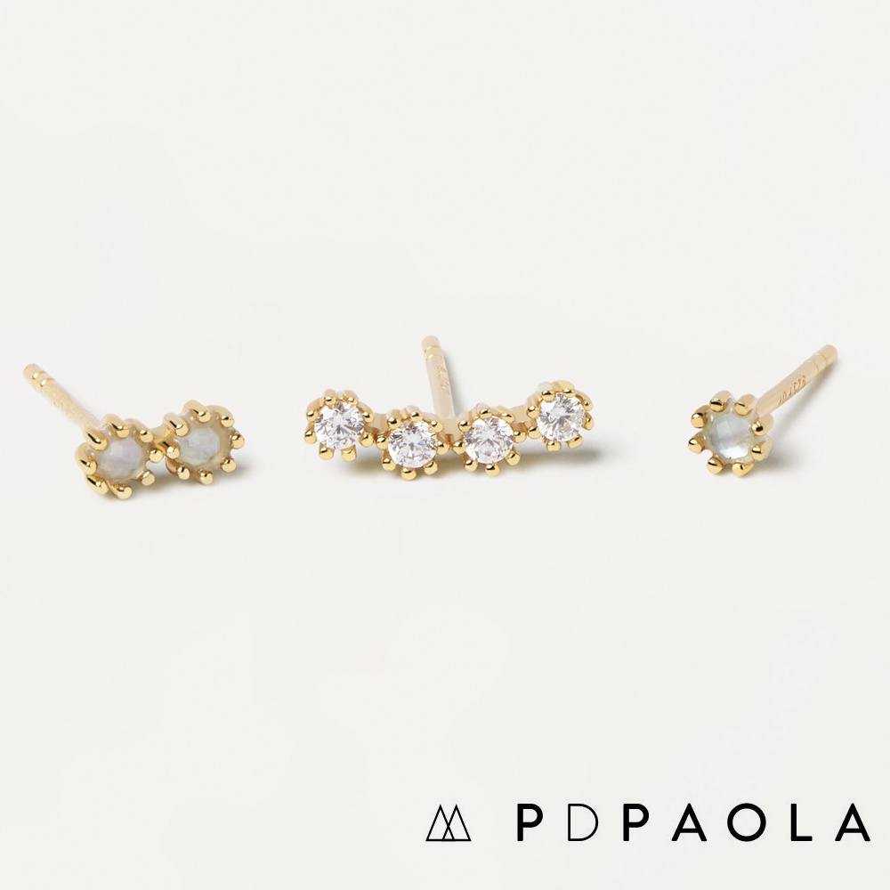 PD PAOLA 西班牙時尚潮牌 藍水晶X珍珠母貝X白鑽耳環三件組 OCEAN GOLD