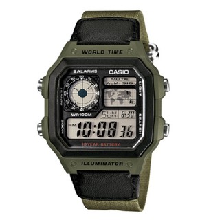 【CASIO】10年電力電子錶款 軍事風格 帆布錶帶AE-1200WHB-3B防水100米 宏崑時計 臺灣卡西歐保固一年