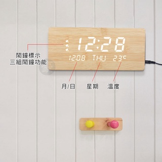豪邁福利社》座掛兩用LED聲控掛鐘客廳 電子鐘 木頭鐘 裝飾座鐘 日期 溫度 北歐風時尚鬧鐘錶 臥室掛式數字鐘 電子鬧鐘