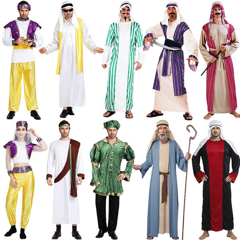 成人男士阿拉丁燈角色扮演服裝情侶王子服裝中東服裝阿聯酋穆斯林信徒