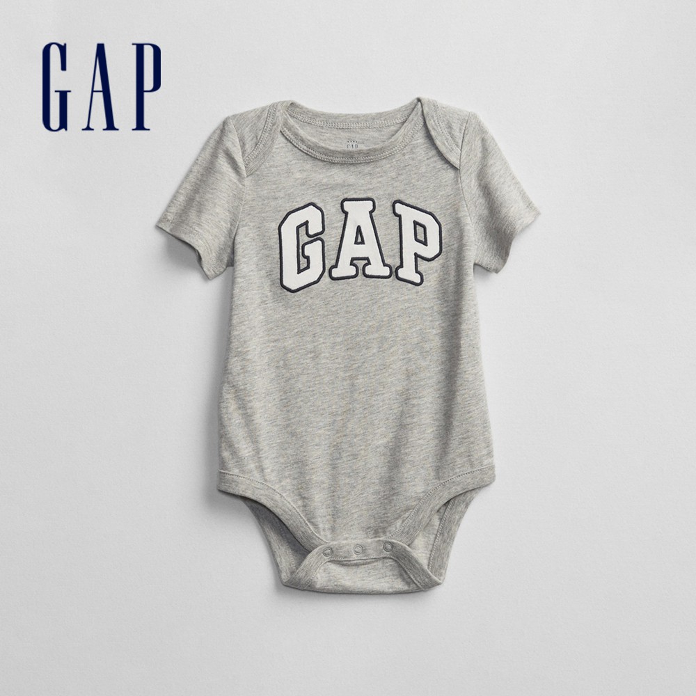 Gap 嬰兒裝 Logo搭肩短袖包屁衣 布萊納系列-灰色(866227)