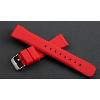 20mm 高質感平面雙削邊紅色矽膠錶帶不鏽鋼扣替代citizen seiko