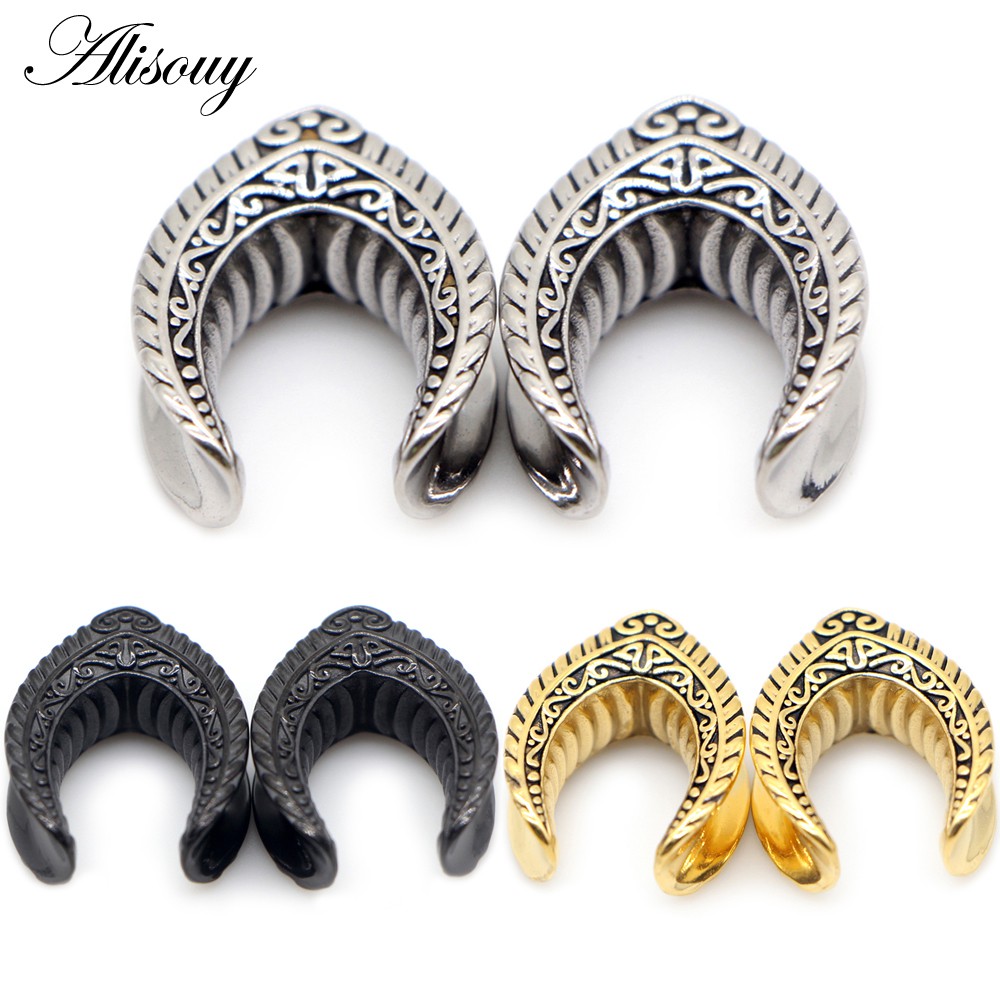 Alisouy 2PCS 8mm-25mm 不銹鋼復古馬鞍耳塞擴展器擔架量規身體穿孔珠寶耳環