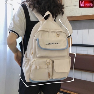 臺灣現貨⭐【韓風 多口袋 字母後揹包】🔥👍揹包女 帆布 尼龍 防水 小後揹包 電腦包 揹包 後揹包 書包 雙肩包 旅行
