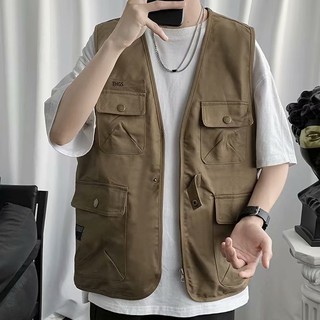 工裝馬甲外套 男外套 簡約外套 韓版潮流西服 休閒寬鬆男士正裝 韓版夾克 多袋馬甲（YFM17）【壹號站】