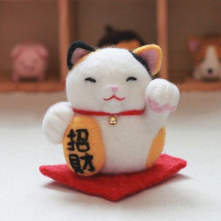 招財貓不倒翁羊毛氈材料包(附教學影片、手作、DIY、羊毛氈教學、貓)