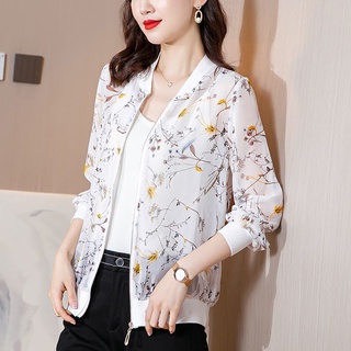 雪紡長袖上衣 女夏季薄款短款大碼百搭棒球服時尚開衫外套潮