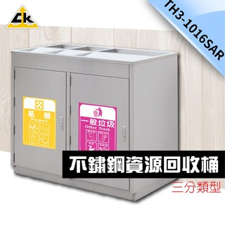 臺灣製 不銹鋼第一品牌-不鏽鋼三分類資源回收桶 TH3-1016SAR 分類 資源回收桶 菸灰缸 公園分類