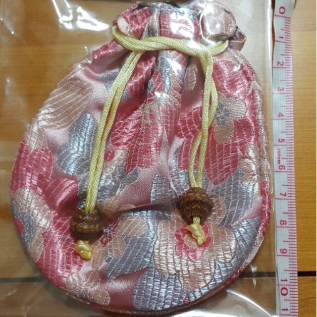 migu 全新台灣工藝小包包 束口包 束口袋 粉色系花朵 九份紀念品