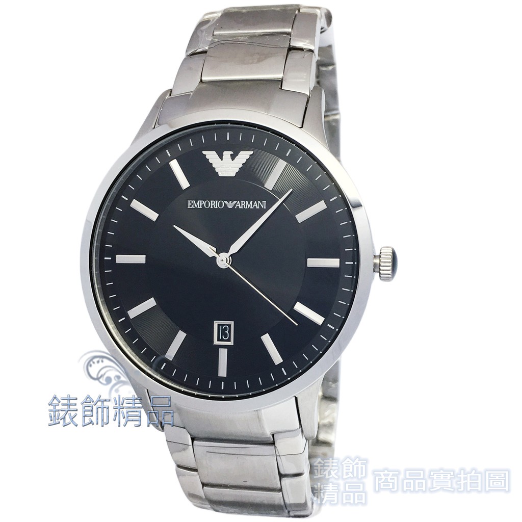 EMPORIO ARMANI亞曼尼AR2457手錶 經典都會型男 日期 黑面 鋼帶 薄型 男錶 原廠正品【錶飾精品】