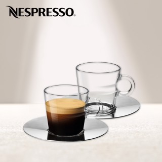 【Nespresso】VIEW Lungo 杯盤組(內含2只Lungo玻璃咖啡杯_180ml與2只亮面不鏽鋼盤)