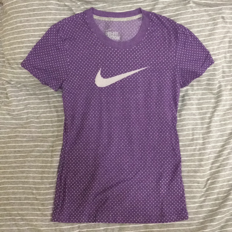 Nike 女 dri-fit 快乾logo 點點紫色短袖T恤上衣t-shirt m號