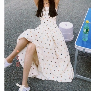 DM🌸現貨-夏日甜美渡假風平口長洋裝