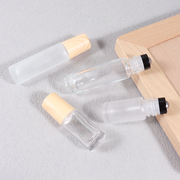5ML 10ML透明磨砂滾珠瓶精油分裝瓶香水空瓶木紋蓋