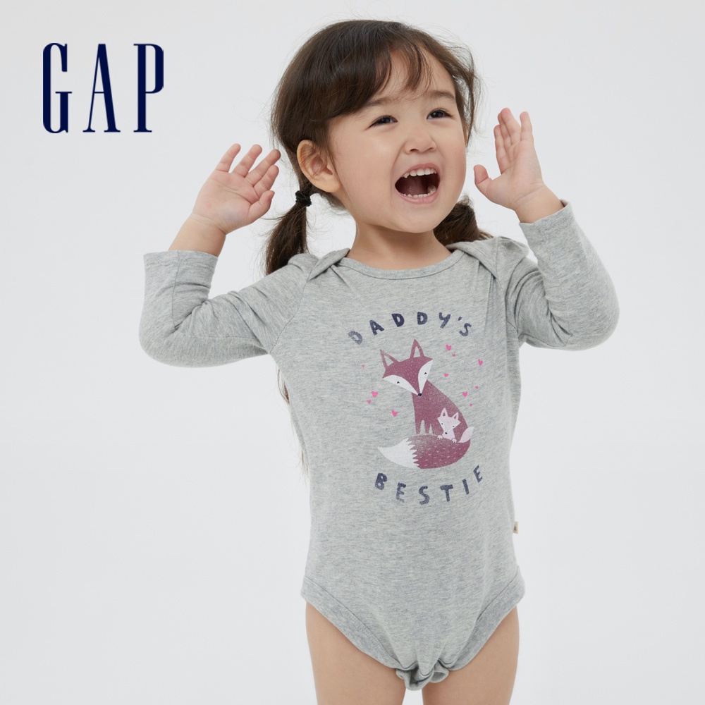Gap 嬰兒裝 純棉印花長袖包屁衣 布萊納系列-灰色(733944)