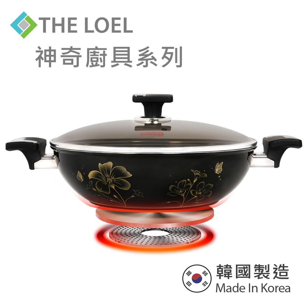 THE LOEL 韓國雙耳鑽石不沾深炒鍋 30cm(附玻璃蓋)  不沾鍋 深炒鍋 深鍋 炒鍋