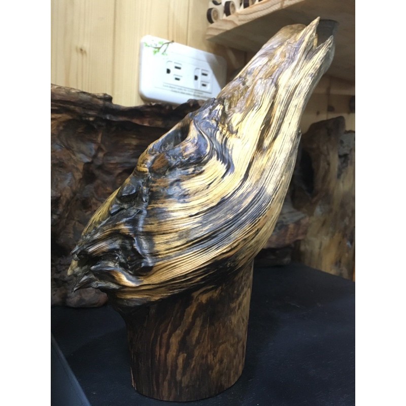 【HAN 】台灣檜木天雕奇木藝品，天然筍殼造型，重油脂