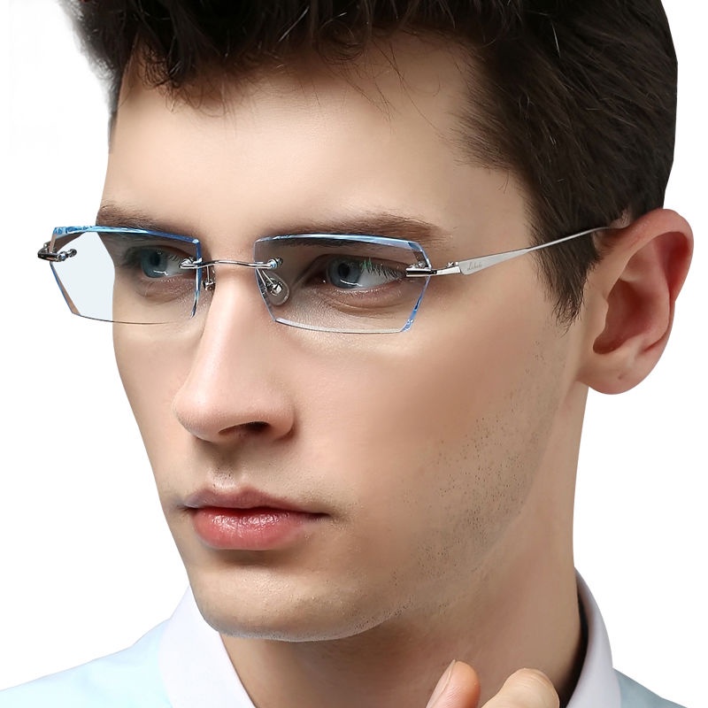 歡迎光臨歐萊男士專柜近視眼鏡男韓國鉆石切邊無框近視眼鏡男款合金眼鏡架配防藍光鏡片