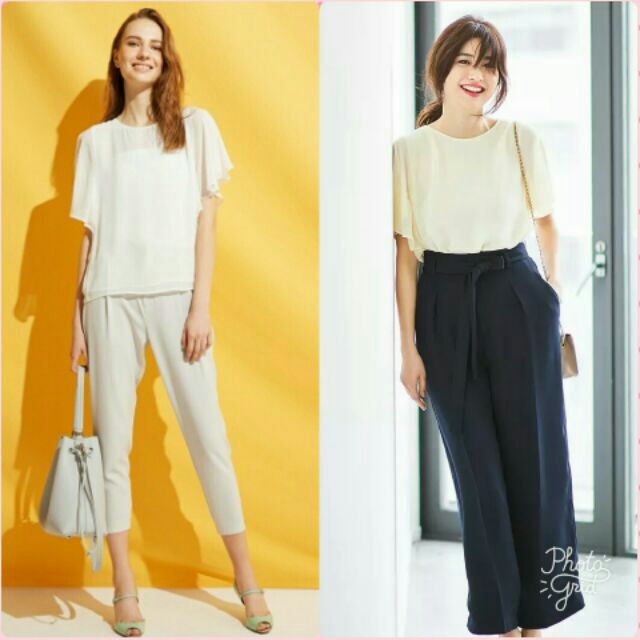 0613 日牌日本品牌uniqlo 優衣庫超美超仙氣質透膚透肌喬其紗荷葉袖雪紡上衣淺米黃色xl 蝦皮購物