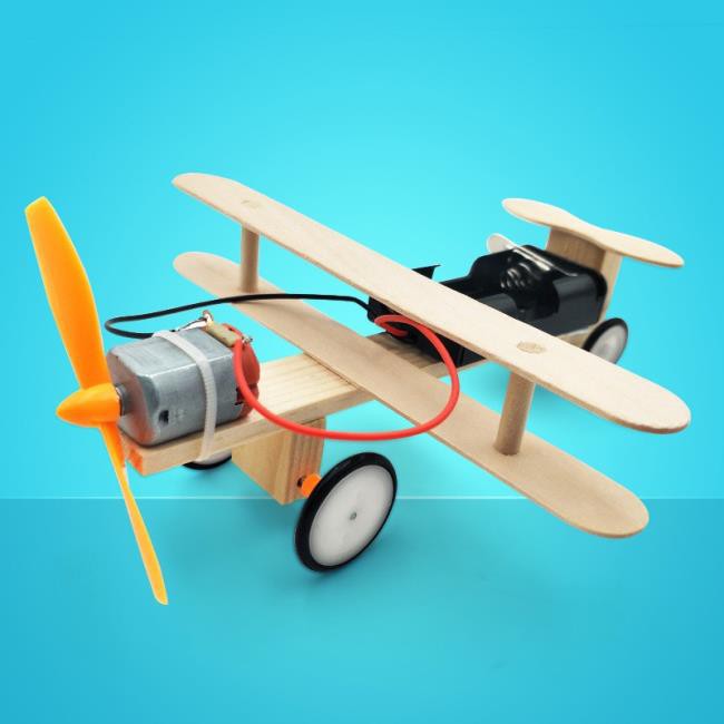 似物百貨電動滑行飛機材料包套裝 兒童美勞勞作diy手工科技小製作 小發明 木質實驗科普 螺旋槳飛機模型益智玩具