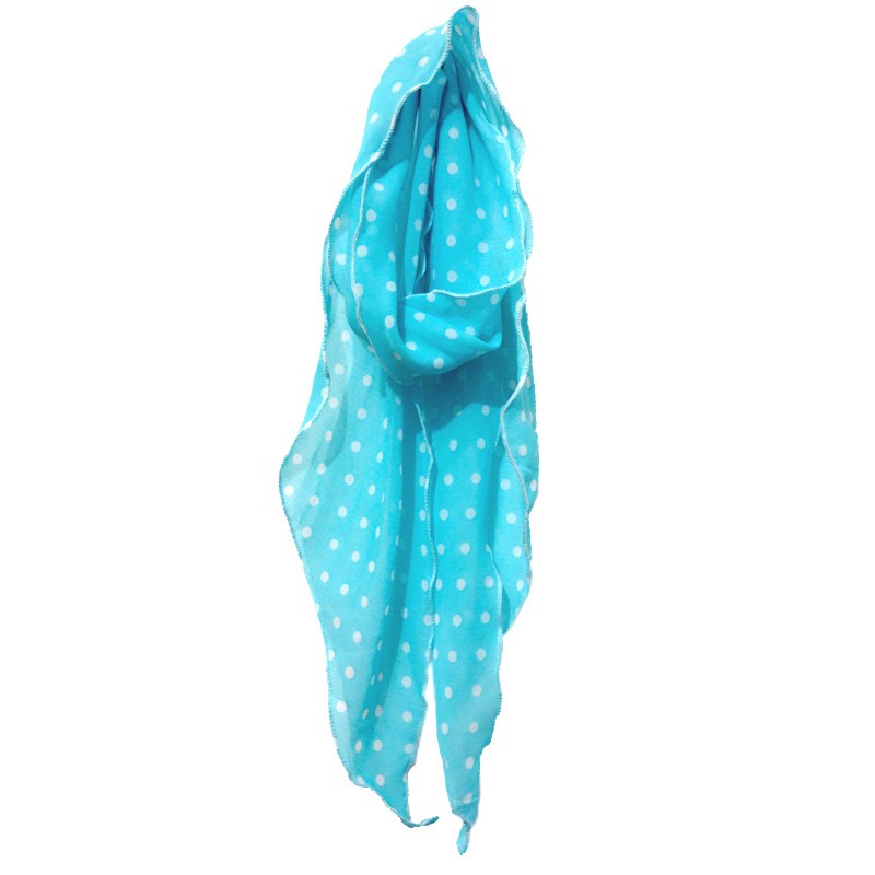 水藍色 白 圓點 絲巾 圍巾 領巾 頭巾 包包吊飾 髮飾