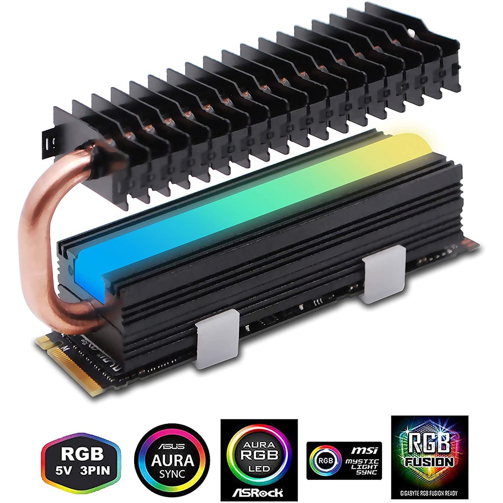 EZDIY-FAB 5V RGB SATA NVMe NGFF M.2散熱器加導熱管 帶散熱墊(不含SSD)